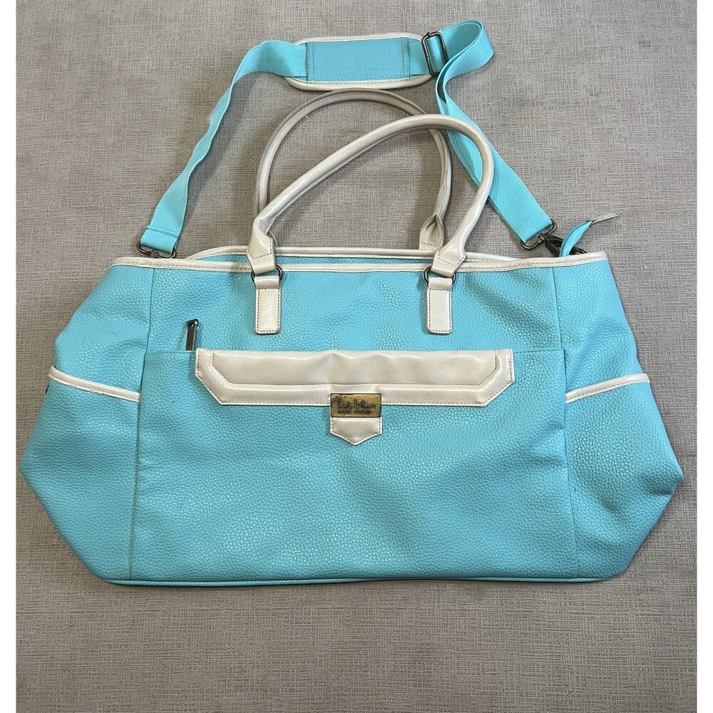 Nicole Miller Tote Bag Womens Large Turquoise PVC Shoulder Travel Zip Studded